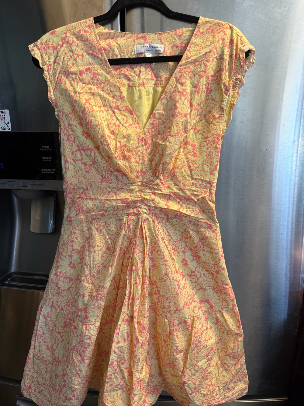 Derek Lam Yellow and Pink Floral Wrap-Style Mini Dress